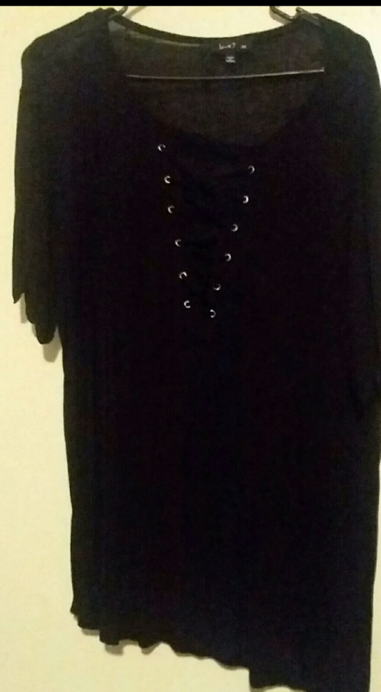 Black Lace-up V-neck